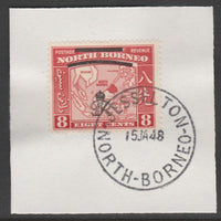 North Borneo 1947 KG6 Crown Colony 8c SG 340 on piece with full strike of Madame Joseph forged postmark type 311