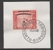 North Borneo 1947 KG6 Crown Colony 8c SG 340 on piece with full strike of Madame Joseph forged postmark type 311