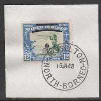 North Borneo 1947 KG6 Crown Colony 12c SG 342 on piece with full strike of Madame Joseph forged postmark type 311