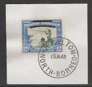 North Borneo 1947 KG6 Crown Colony 12c SG 342 on piece with full strike of Madame Joseph forged postmark type 311