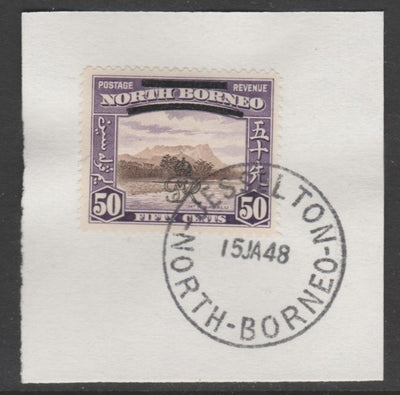 North Borneo 1947 KG6 Crown Colony 50c SG 346 on piece with full strike of Madame Joseph forged postmark type 311