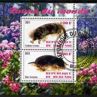 Burundi 2011 Fauna of the World - Moles perf sheetlet containing 2 values fine cto used