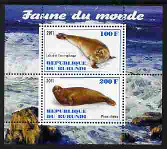 Burundi 2011 Fauna of the World - Mammals (Seals) perf sheetlet containing 2 values unmounted mint