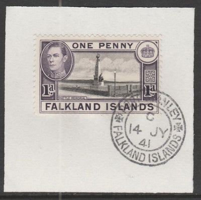 Falkland Islands 1938-50 KG6 Memorial 1d black & violet SG148 on piece with full strike of Madame Joseph forged postmark type 156