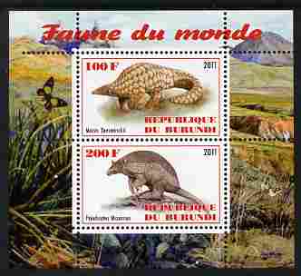 Burundi 2011 Fauna of the World - Mammals (Armidillos) perf sheetlet containing 2 values unmounted mint