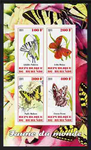 Burundi 2011 Fauna of the World - Butterflies imperf sheetlet containing 4 values unmounted mint