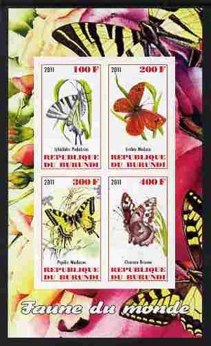 Burundi 2011 Fauna of the World - Butterflies imperf sheetlet containing 4 values unmounted mint