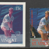 St Vincent - Bequia 1988 International Tennis Players - 15c Anders Jarryd imperf Cromalin die proof (plastic card) in magenta & cyan only plus issued stamp, a rare proof item from the Format International archives. Cromalin proofs……Details Below