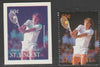 St Vincent - Bequia 1988 International Tennis Players - 80c Jimmy Connors imperf Cromalin die proof (plastic card) in magenta & cyan only plus issued stamp, a rare proof item from the Format International archives. Cromalin proofs……Details Below