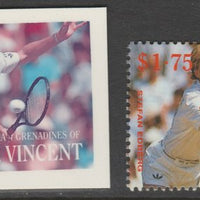St Vincent - Bequia 1988 International Tennis Players - $1.75 Stefan Edberg imperf Cromalin die proof (plastic card) in magenta & cyan only plus issued stamp, a rare proof item from the Format International archives. Cromalin proo……Details Below