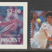 St Vincent - Bequia 1988 International Tennis Players - $2.00 Gabriela Sabatini imperf Cromalin die proof (plastic card) in magenta & cyan only plus issued stamp, a rare proof item from the Format International archives. Cromalin ……Details Below