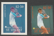 St Vincent - Bequia 1988 International Tennis Players - $2.50 Mats Wilander imperf Cromalin die proof (plastic card) in magenta & cyan only plus issued stamp, a rare proof item from the Format International archives. Cromalin proo……Details Below