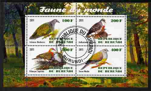 Burundi 2011 Fauna of the World - Pigeons & Doves perf sheetlet containing 4 values fine cto used