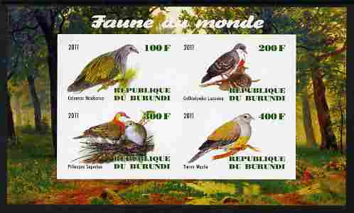 Burundi 2011 Fauna of the World - Pigeons & Doves imperf sheetlet containing 4 values unmounted mint