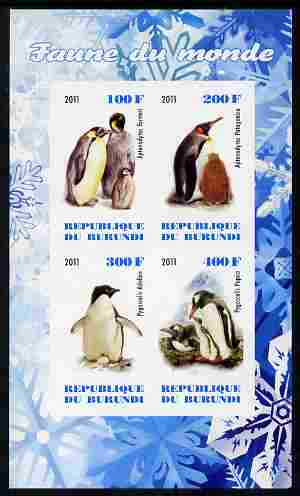 Burundi 2011 Fauna of the World - Penguins imperf sheetlet containing 4 values unmounted mint