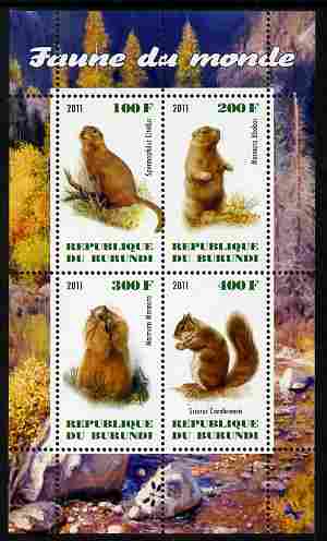 Burundi 2011 Fauna of the World - Mammals (Squirrels & Marmots) perf sheetlet containing 4 values unmounted mint