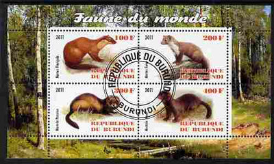 Burundi 2011 Fauna of the World - Mammals (Martens & Polecats) perf sheetlet containing 4 values fine cto used