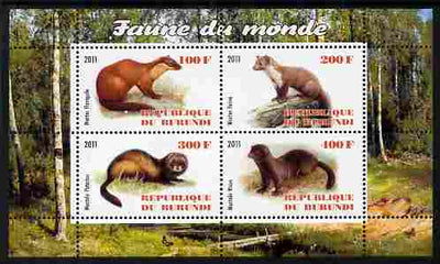 Burundi 2011 Fauna of the World - Mammals (Martens & Polecats) perf sheetlet containing 4 values unmounted mint
