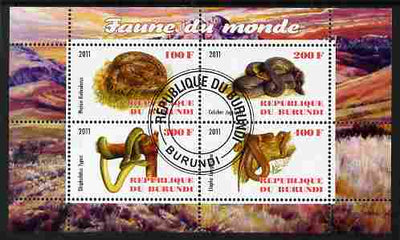 Burundi 2011 Fauna of the World - Reptiles - Snakes #1 perf sheetlet containing 4 values fine cto used