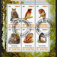 Burundi 2011 Fauna of the World - Owls perf sheetlet containing 6 values fine cto used