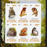Burundi 2011 Fauna of the World - Owls imperf sheetlet containing 6 values unmounted mint