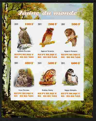 Burundi 2011 Fauna of the World - Owls imperf sheetlet containing 6 values unmounted mint