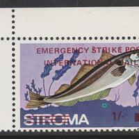 Stroma 1971 Fish 1s on 5d (Haddock) overprinted 'Emergency Strike Post' for use on the British mainland unmounted mint corner single with largw blue flaw (constant over part of the printing only)