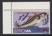 Stroma 1971 Fish 1s on 5d (Haddock) overprinted 'Emergency Strike Post' for use on the British mainland unmounted mint corner single with largw blue flaw (constant over part of the printing only)