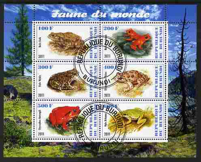 Burundi 2011 Fauna of the World - Amphibians (Frogs & Toads) perf sheetlet containing 6 values fine cto used