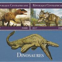 Central African Republic 2017 Dinosaurs #1 perf sheetlet containing 2 values unmounted mint. Note this item is privately produced and is offered purely on its thematic appeal