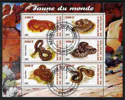 Burundi 2011 Fauna of the World - Reptiles - Snakes #2 perf sheetlet containing 6 values fine cto used