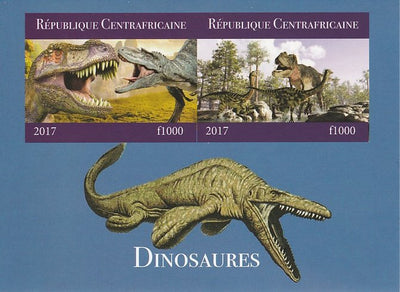 Central African Republic 2017 Dinosaurs #2 imperf sheetlet containing 2 values unmounted mint. Note this item is privately produced and is offered purely on its thematic appeal
