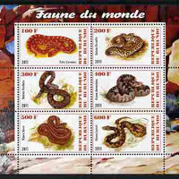 Burundi 2011 Fauna of the World - Reptiles - Snakes #2 perf sheetlet containing 6 values unmounted mint