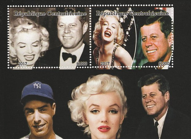 Central African Republic 2017 Marilyn Monroe & JFK perf sheetlet containing 2 values unmounted mint. Note this item is privately produced and is offered purely on its thematic appeal