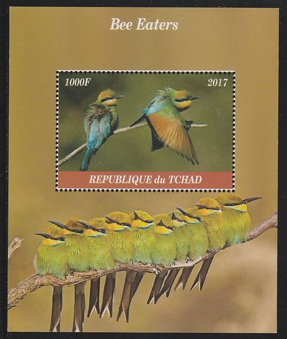 Chad 2017 Bee Eaters perf s/sheet containing 1 value unmounted mint. Note this item is privately produced and is offered purely on its thematic appeal. .