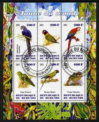 Burundi 2011 Fauna of the World - Parrots #1 perf sheetlet containing 6 values fine cto used