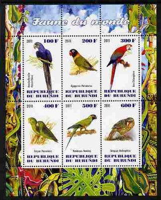 Burundi 2011 Fauna of the World - Parrots #1 perf sheetlet containing 6 values unmounted mint