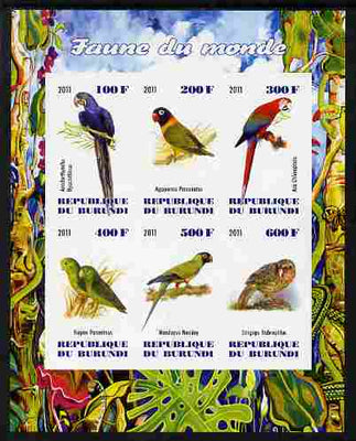 Burundi 2011 Fauna of the World - Parrots #1 imperf sheetlet containing 6 values unmounted mint
