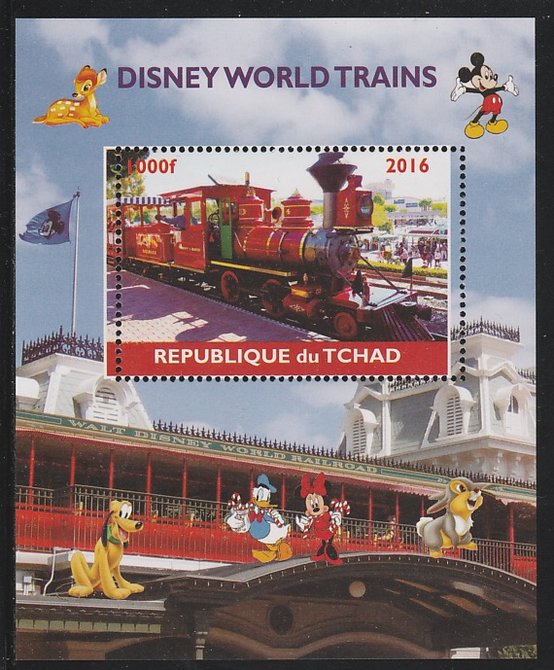 Chad 2016 Disneyworld Trains #1 perf s/sheet containing 1 value unmounted mint. Note this item is privately produced and is offered purely on its thematic appeal. .