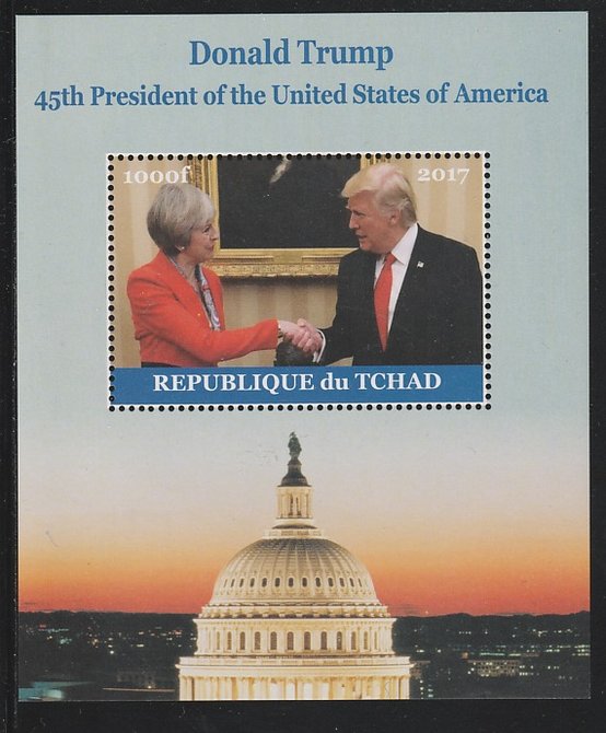 Chad 2017 Donald Trump #1 perf s/sheet containing 1 value unmounted mint. Note this item is privately produced and is offered purely on its thematic appeal. .