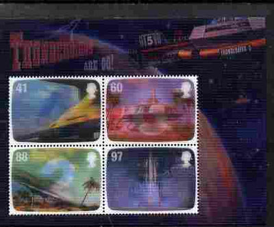 Great Britain 2011 Thunderbirds Are Go perf m/sheet in 3-dimensional format on gummed plastic card unmounted mint