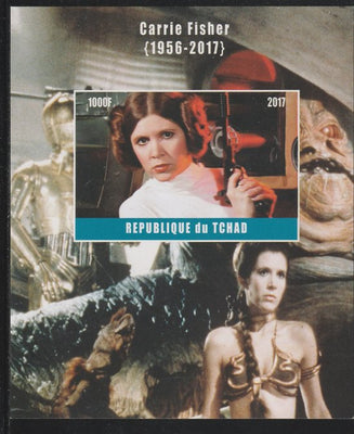 Chad 2017 Carrie Fisher imperf s/sheet containing 1 value unmounted mint. Note this item is privately produced and is offered purely on its thematic appeal. .
