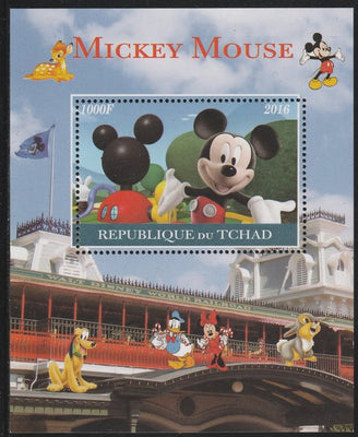 Chad 2016 Mickey Mouse perf s/sheet containing 1 value unmounted mint. Note this item is privately produced and is offered purely on its thematic appeal. .