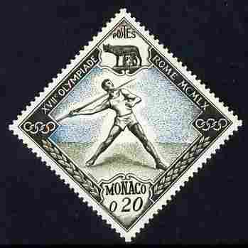 Monaco 1960 Olympic Games 20c Javelin Diamond shaped unmounted mint SG 695