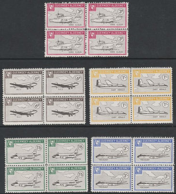 Guernsey - Alderney 1965 Aircraft perf set of 5 in unmounted mint blocks of 4
