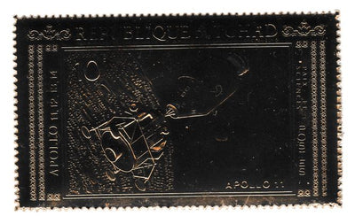 Chad Apollo 11, 12, 13 & 14 perf design embossed in gold foil unmounted mint. Note this item is privately produced and is offered purely on its thematic appeal. .