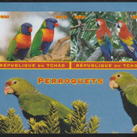 Chad 2018 Parrots imperf sheetlet containing 2 values unmounted mint. Note this item is privately produced and is offered purely on its thematic appeal. .