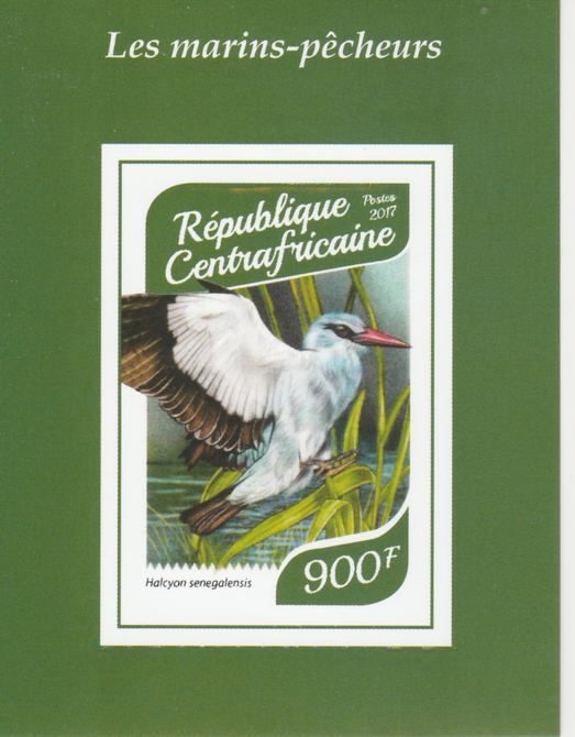 Central African Republic 2017 Birds - Kingfishers #2 imperf deluxe sheet unmounted mint. Note this item is privately produced and is offered purely on its thematic appeal.