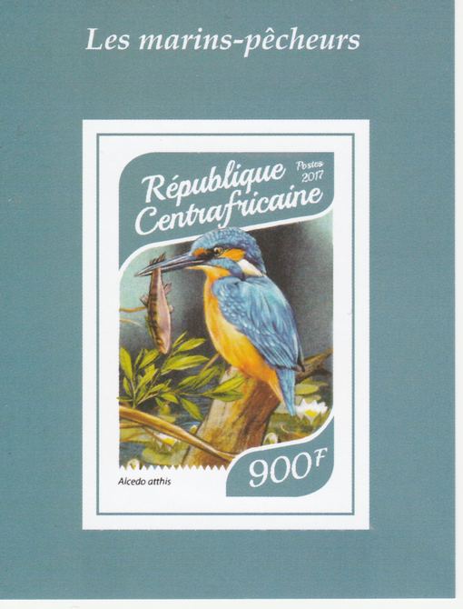 Central African Republic 2017 Birds - Kingfishers #4 imperf deluxe sheet unmounted mint. Note this item is privately produced and is offered purely on its thematic appeal.