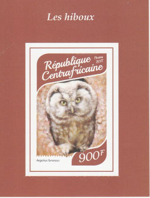 Central African Republic 2017 Owls #4 imperf deluxe sheet unmounted mint. Note this item is privately produced and is offered purely on its thematic appeal.